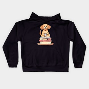 Cute Watercolor Books and Coffee and Dogs Kids Hoodie